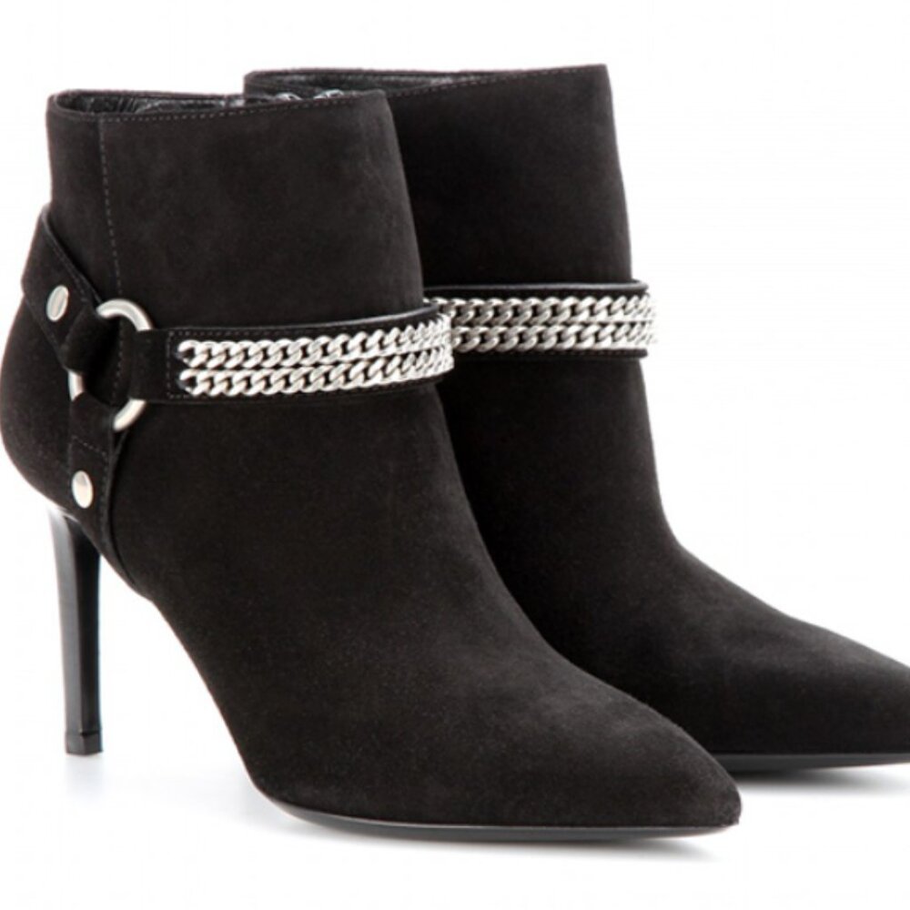 $1200 Saint Laurent YSL Harness Chain Paris Suede Boots Size 8.5